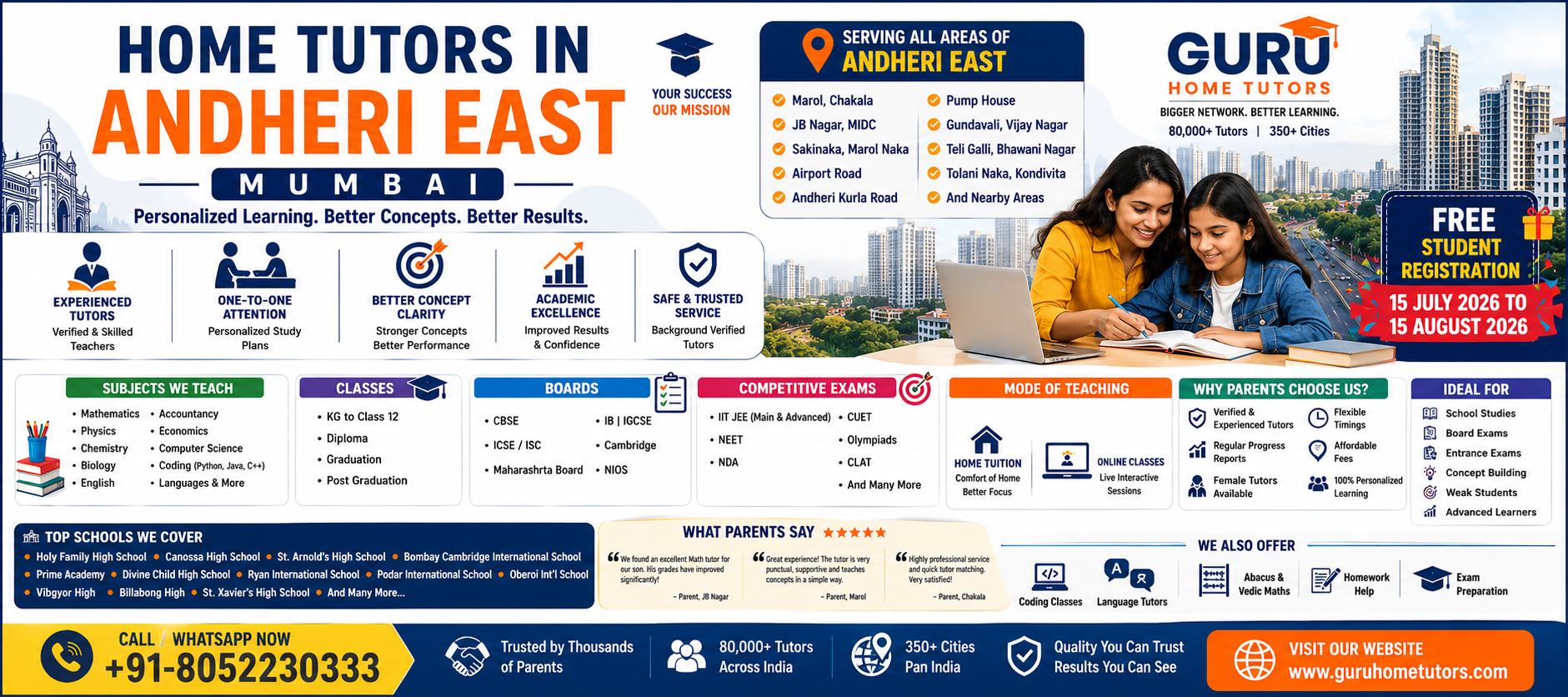 Best Home Tutors in Andheri East, Mumbai for CBSE, ICSE, IIT JEE, NEET & Online Classes